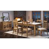 Telluride 7 Piece Dining Set in Distressed Pine & Neutral Fabric